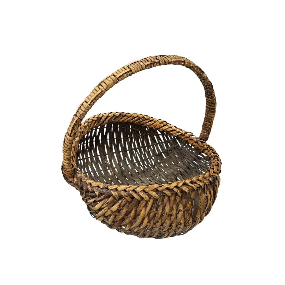 Vintage‎ Woven Buttocks Basket Rustic Primitive Wicker Gathering Farmhouse Decor